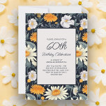 Invitación Dandelions Daisies Marina Adulto Azul 60 cumpleaño<br><div class="desc">Invitación a la fiesta de cumpleaños número 60 para las mujeres diseñadas con pequeños dientes de león amarillos y margaritas blancas con un fondo azul marino. Personalice agregando el nombre de la invitada de honor, su edad y la información de su fiesta. Póngase en contacto con nosotros para obtener ayuda...</div>