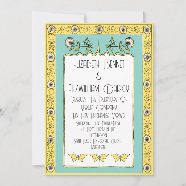 Invitación Dandelis y mariposas de la primavera Art Nouveau (Anverso)