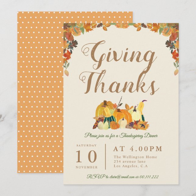 Invitación DANDO GRACIAS | cena floral de acción de gracias (Anverso / Reverso)