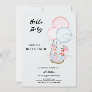 Invitación Dando la bienvenida al bebé elefante sobre las nub
