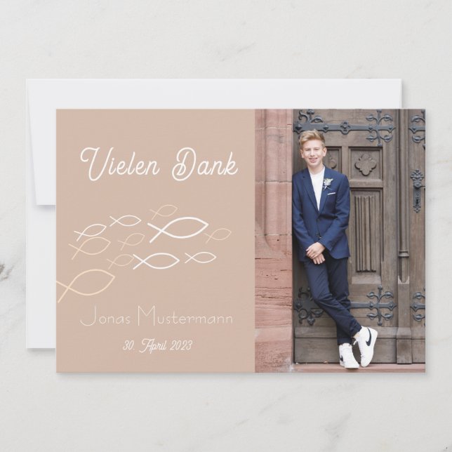 Invitación Dankeskarte Kommunion / Konfirmation Fischschwarm (Anverso)