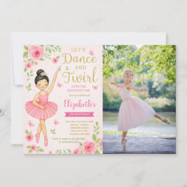Invitación Danza de Ballerina y foto de cumpleaños de Twirl