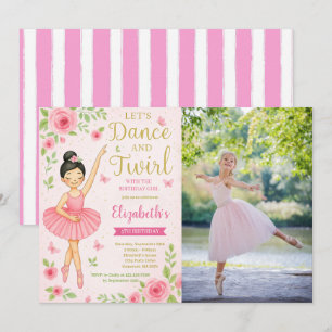 Invitación Danza de Ballerina y foto de cumpleaños de Twirl