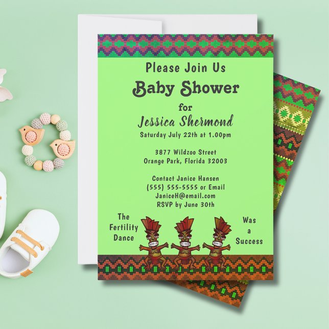 Invitación Danza de fertilidad de abstracto verde de Baby Sho (Tribal Baby Shower Green Abstract Fertility Dance Invitation)