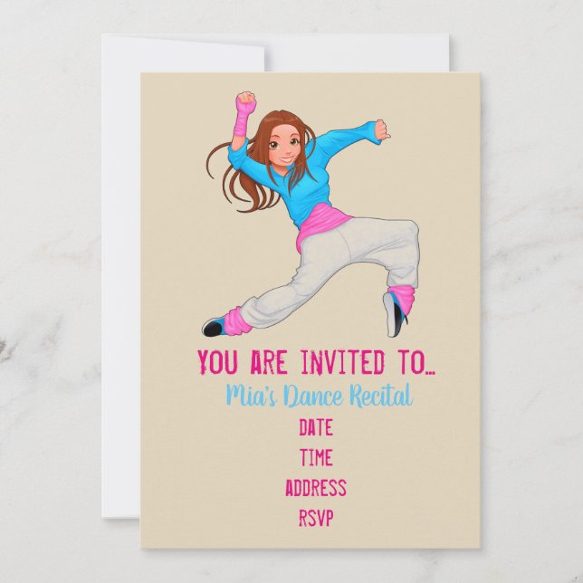 Invitación Danza hip hop recitales de baile moderno (Anverso)