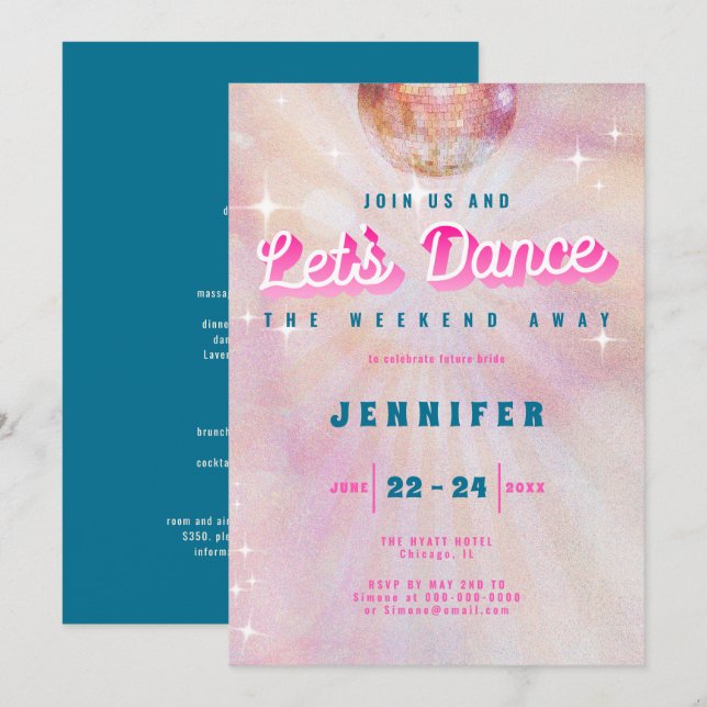 Invitación Danza Retro Verde azulada Rosa Disco Bachelorette  (Anverso / Reverso)