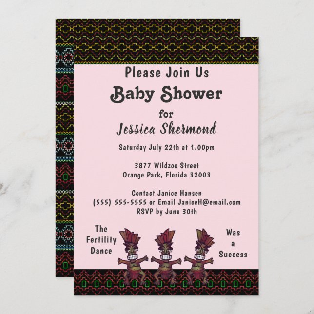 Invitación Danza tribal de fertilidad en Baby Shower Neon Res (Anverso / Reverso)