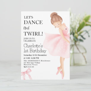 Invitación DANZA Y Chica Ballerina TONTA 1er cumpleaños