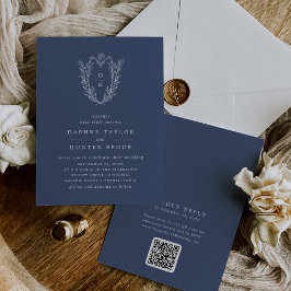 Invitación DAPHNE Código QR Azul oscuro Mínimo Boda simple