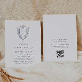 Invitación DAPHNE Código QR Boda de la Marina Minimalista azu