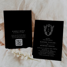 DAPHNE Código QR Floral oscuro negro Boda simple