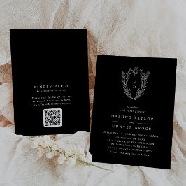 Invitación DAPHNE Código QR Floral oscuro negro Boda simple