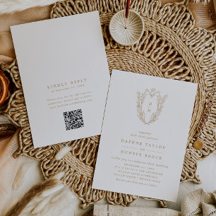 Invitación DAPHNE Código QR Oro Floral Blanco Boda