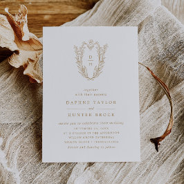 Invitación DAPHNE Escudo Oro Boda Botánico Blanco Simple