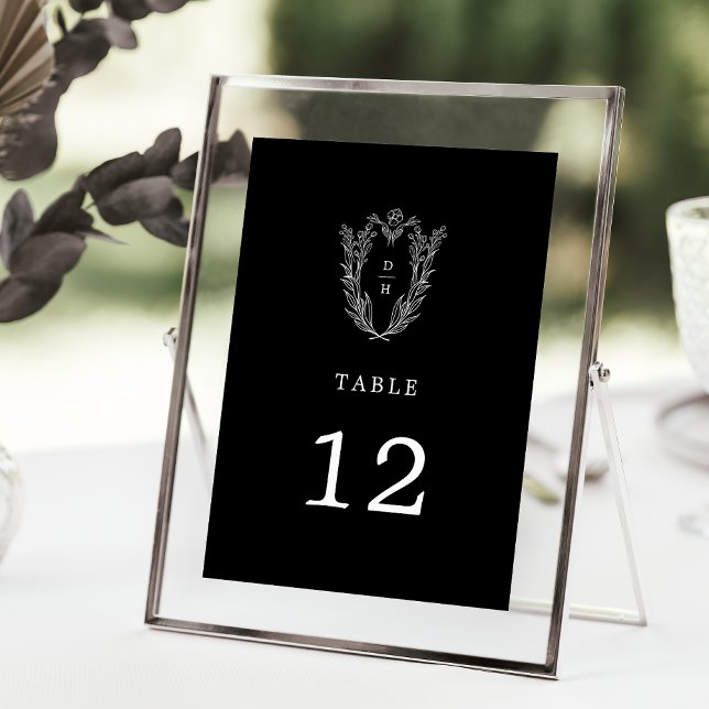 Invitación DAPHNE Floral Oscuro Boda Negro Números de tabla (DAPHNE Floral Dark Black Wedding Table Numbers)