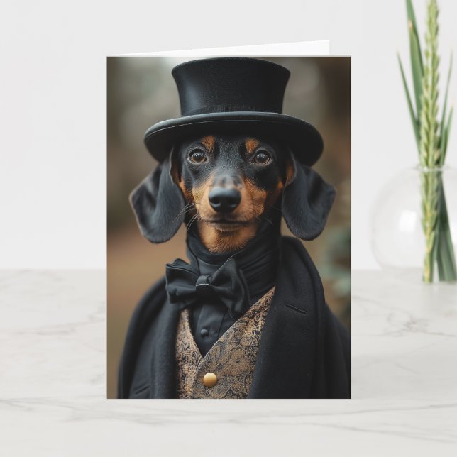 Invitación Dapper Dachshund con elegante atuendo victoriano (Anverso)