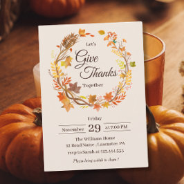 Invitación Dar Gracias Hojas de Otoño Rústicas Día de Acción 