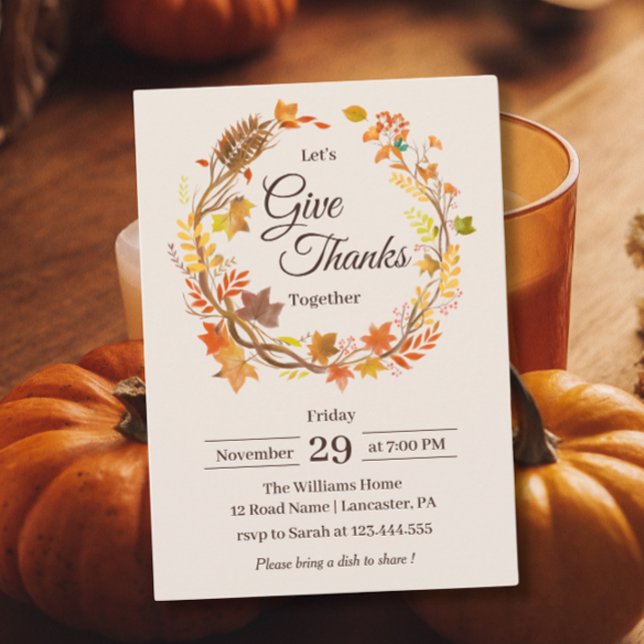 Invitación Dar Gracias Hojas de Otoño Rústicas Día de Acción  (Subido por el creador)