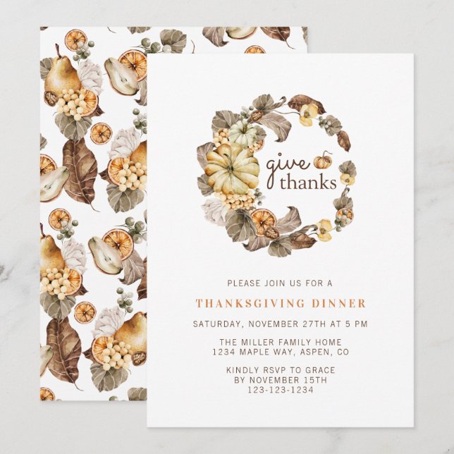 Invitación Dar las gracias a la elegante cena de Acción de Gr (Anverso / Reverso)