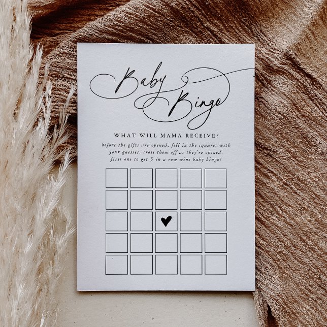 Invitación DARCY Black Baby Bingo Baby Shower Game Card (DARCY Black White Baby Bingo Baby Shower Game Card)