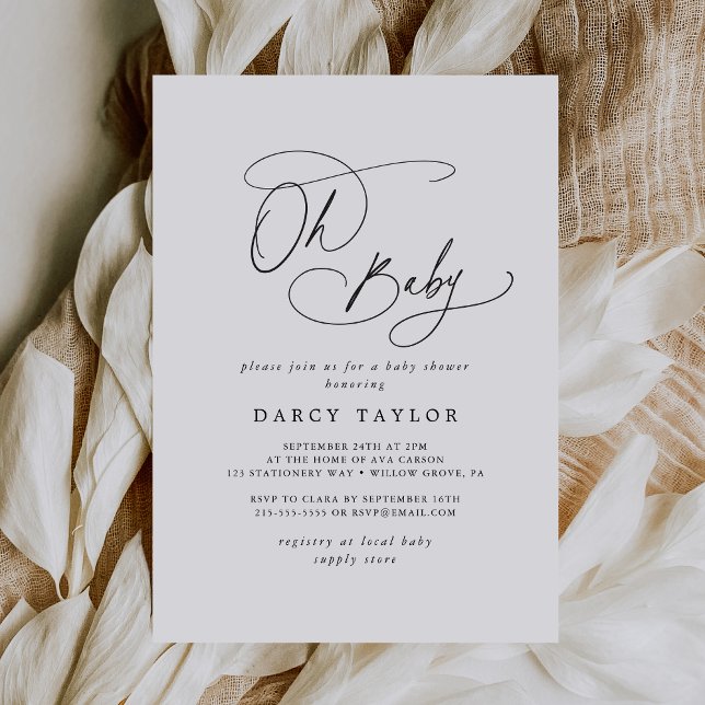Invitación DARCY Boho blanco negro moderno Oh bebé Baby Showe (DARCY Boho Modern Black White Oh Baby Baby Shower Invitation)