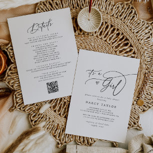 Invitación DARCY Clásico Negro Blanco Es Una Niña Baby Shower