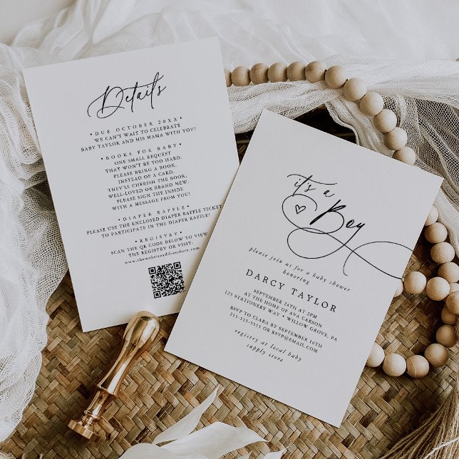 Invitación DARCY Classic Black White Es un chico Baby Shower (DARCY Classic Black White It's A Boy Baby Shower Invitation)