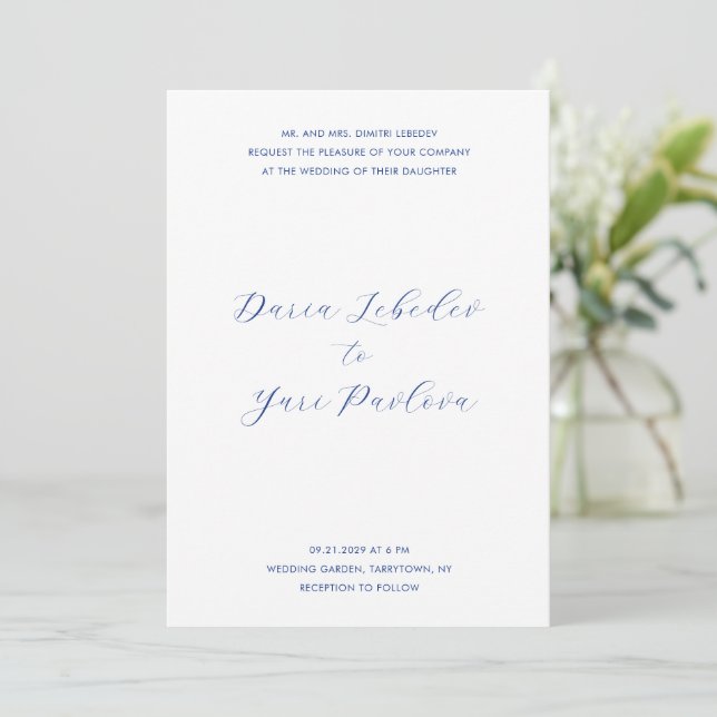 Invitación Daria Cobalt Blue Modern Boda (Anverso de pie)