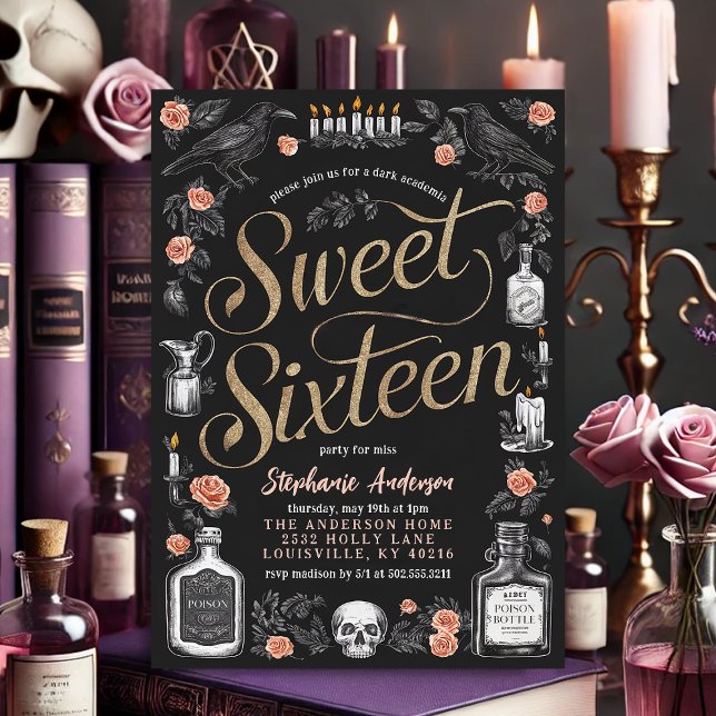 Invitación Dark Academia Floral Dulce Dieciséis Cumpleaños (Subido por el creador)