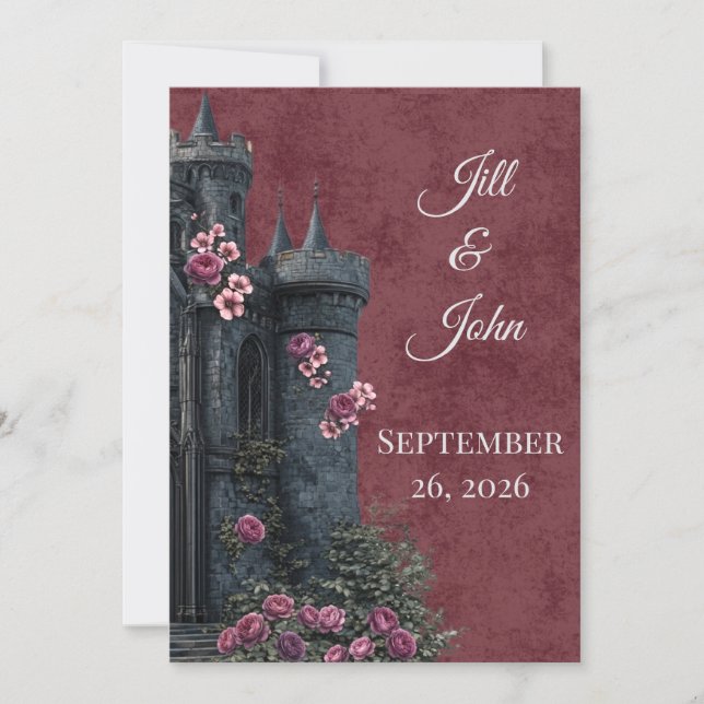 Invitación Dark Academia Gothic Castle Invitation Florals (Anverso)