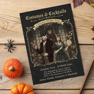 Invitación Dark Academia Vestigios y cócteles Fiesta de Hallo