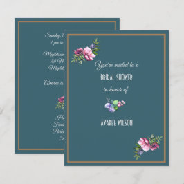 Invitación Dark Aqua Bridal Shower Florals
