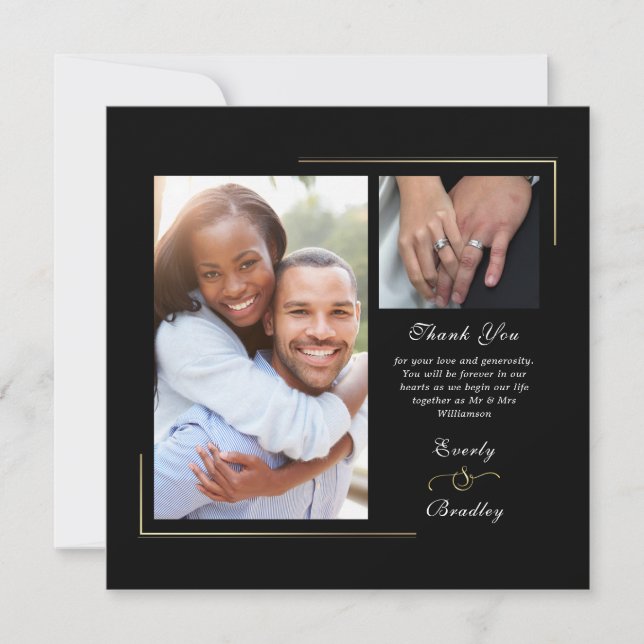 Invitación Dark Black Gold White Script Photo You (Anverso)