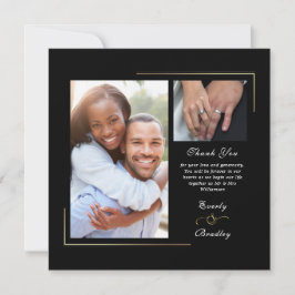 Invitación Dark Black Gold White Script Photo You