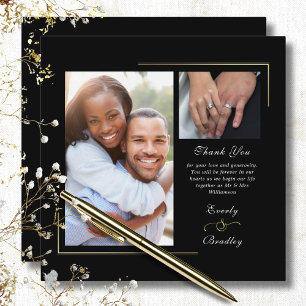 Invitación Dark Black Gold White Script Photo You
