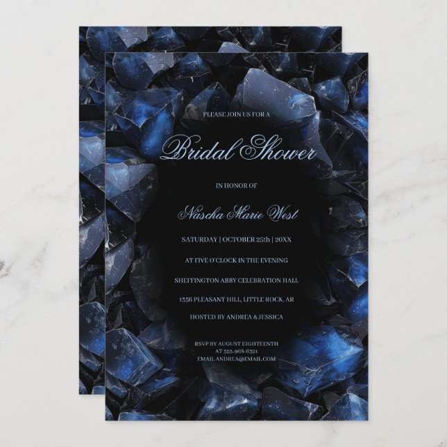 Invitación Dark Blue Boho Witch Crystals Black Bridal Shower (Anverso / Reverso)