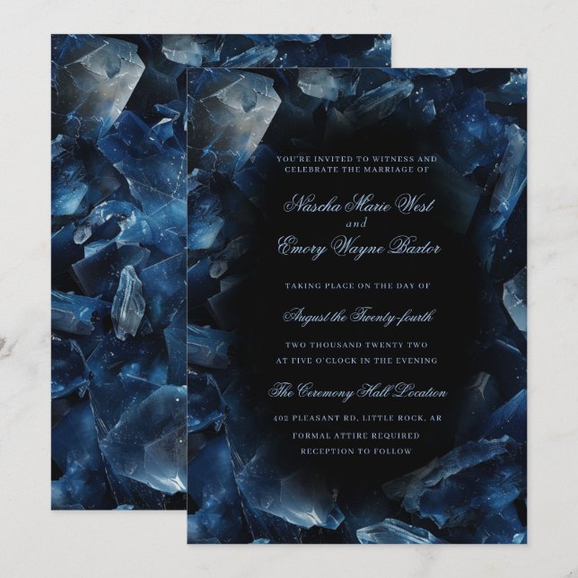 Invitación Dark Blue Boho Witch Crystals Black Wedding (Anverso / Reverso)