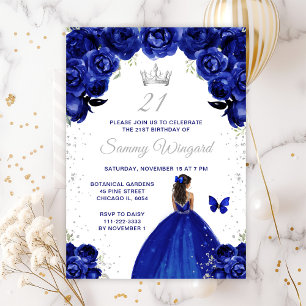 Invitación Dark Blue Dark Skin Princess Birthday Party