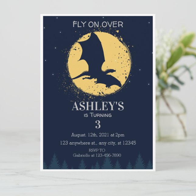 Invitación Dark Blue Dragon Birthday Party (Anverso de pie)