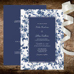 Invitación Dark Blue Floral Wedding<br><div class="desc">Introducing our exquisite wedding invitation,  featuring a sophisticated floral design in captivating dark blue and white. This invitation is meticulously crafted to evoke an air of elegance and romance,  setting the perfect tone for your special day.</div>