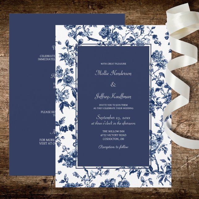 Invitación Dark Blue Floral Wedding  (Subido por el creador)