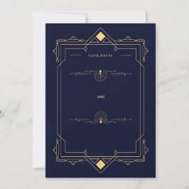 Invitación Dark Blue &Gold Art Deco Style Wedding Invitation