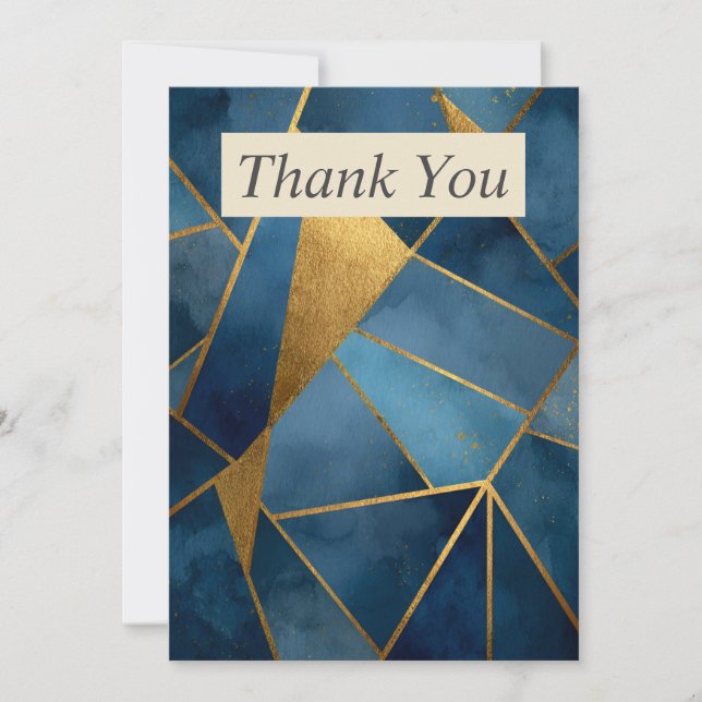 Invitación Dark Blue & Gold Geometric Thank You Card (Anverso)