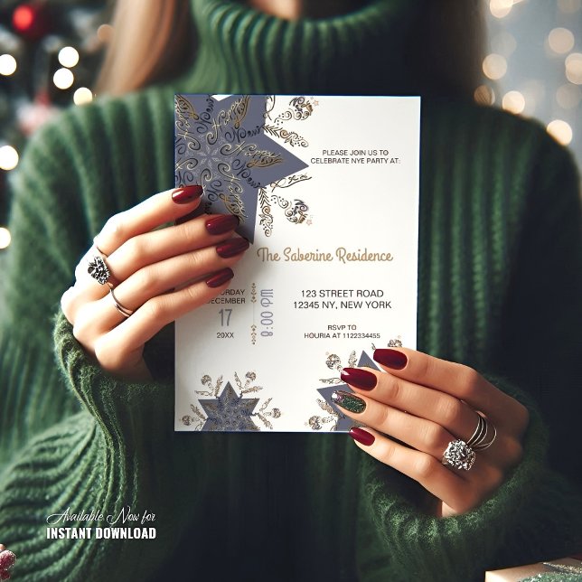 Invitación Dark Blue & Gold Midnight Sparkle Stars New Year  (Subido por el creador)