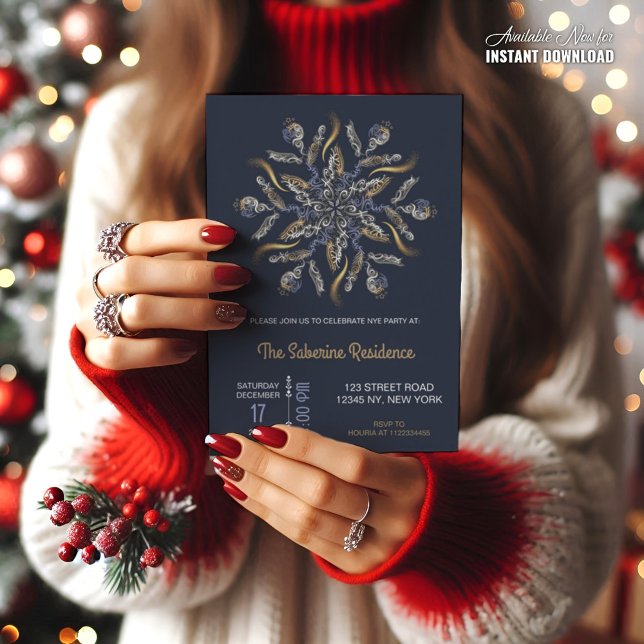 Invitación Dark Blue & Gold Midnight Sparkle Stars New Year  (Subido por el creador)