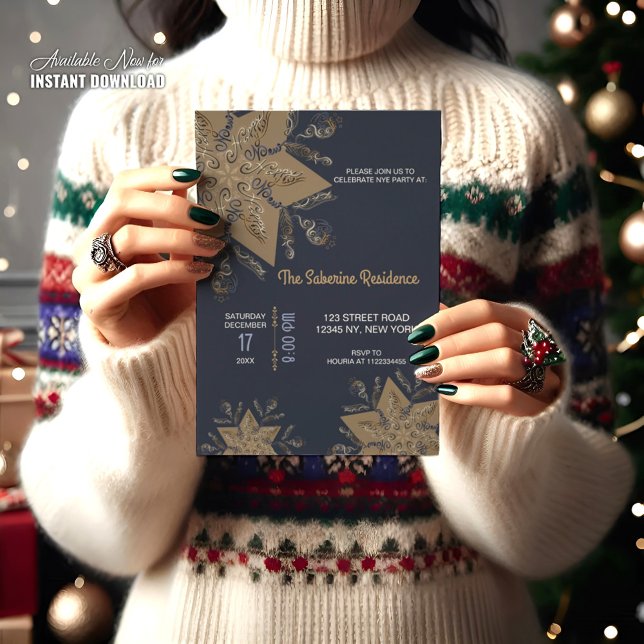 Invitación Dark Blue & Gold Midnight Sparkle Stars New Year  (Subido por el creador)