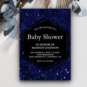 Invitación Dark Blue Midnight Starry Sky Baby Shower