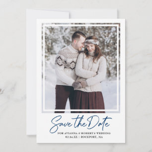 Invitación Dark Blue Text and Photo Save the Date Card