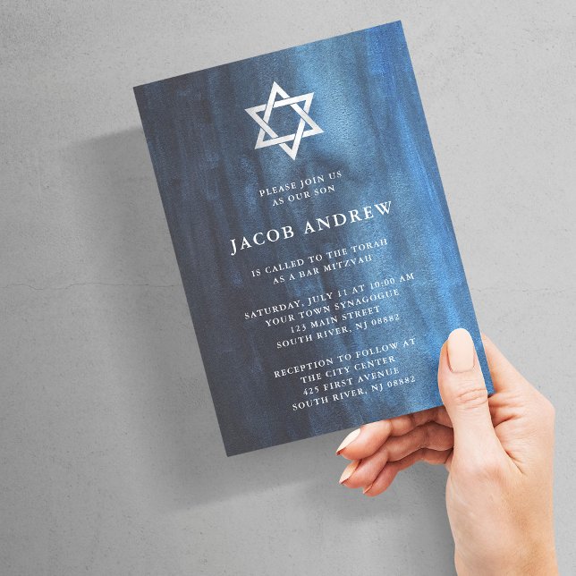 Invitación Dark Blue Watercolor Look Bar Mitzvah (Subido por el creador)