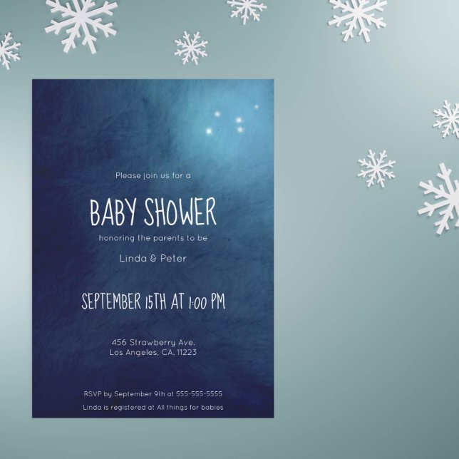 Invitación Dark Blue Watercolor Night Sky Baby Shower (Subido por el creador)